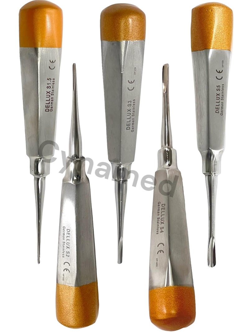 artlab -Premium Dental Elevators Etracting Extraction Osteotome Periotome Luxating Elevator Apical Spade Cryer Proximator Elevator Oral Implant, Root Extraction (Luxating Set of 5 Gold Straight) - Image 3